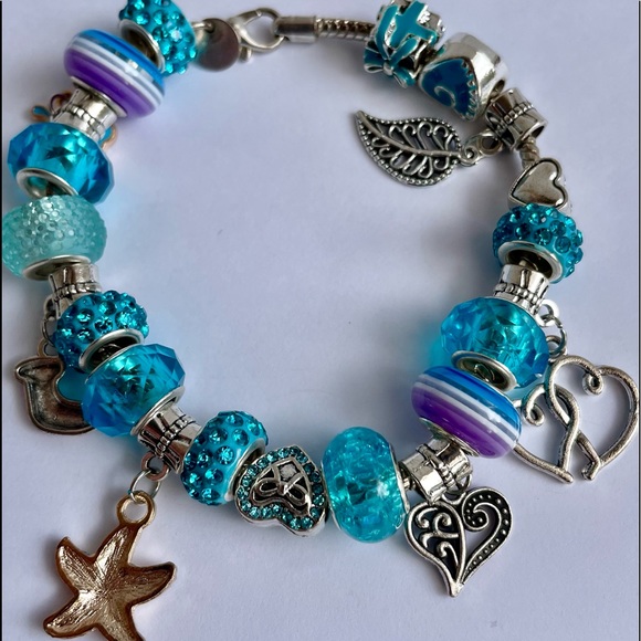 HANDMADE handmade AQUA glass bracelets. 8.5’inch. 925 silver cord. - Picture 5 of 17